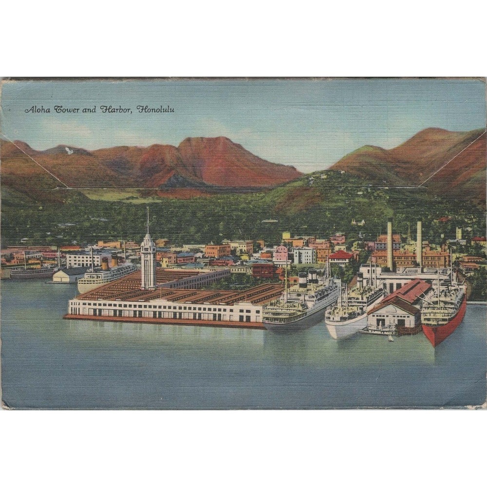 Aloha Hawaiian Islands Sunset Diamond Head Hawaii HI Linen Postcard Curt Teich - Picture 2 of 2